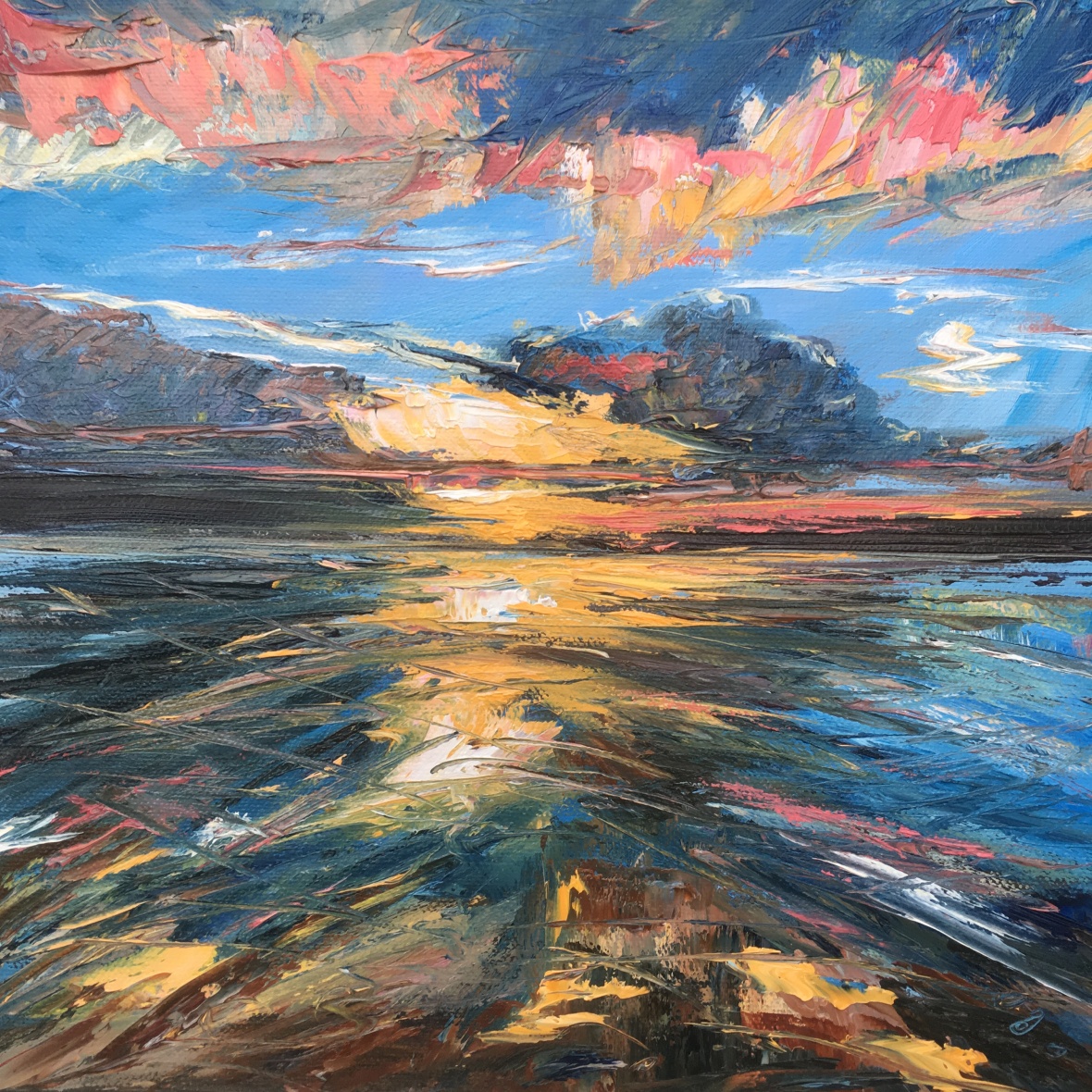 Sun burst seascape oil painting by Anna Cumming